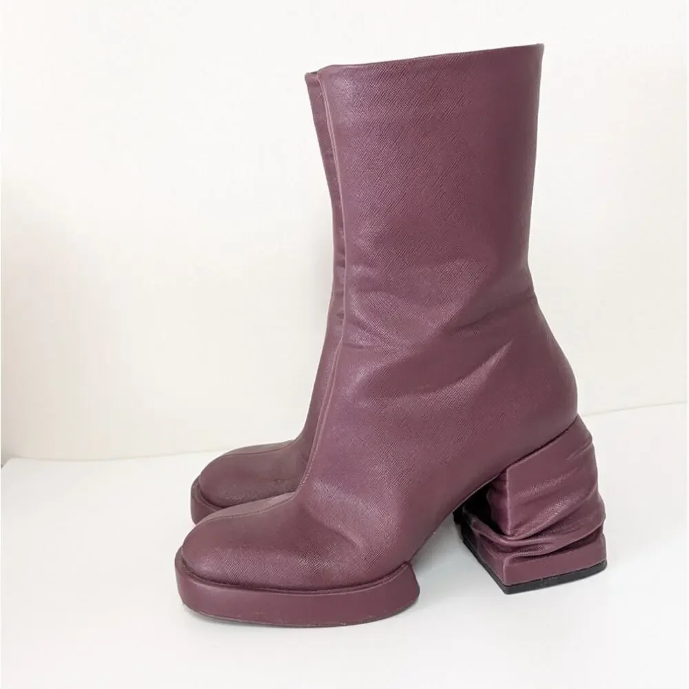JW Pei Saylor Round Toe Platform Ankle Boots Womens 7.5 Purple Vegan Leather